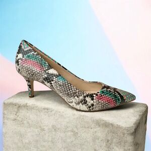 Franco Sarto Tudor Snakeskin Pumps Multi Color Kitten Heel Pointed Toe Size 7.5M
